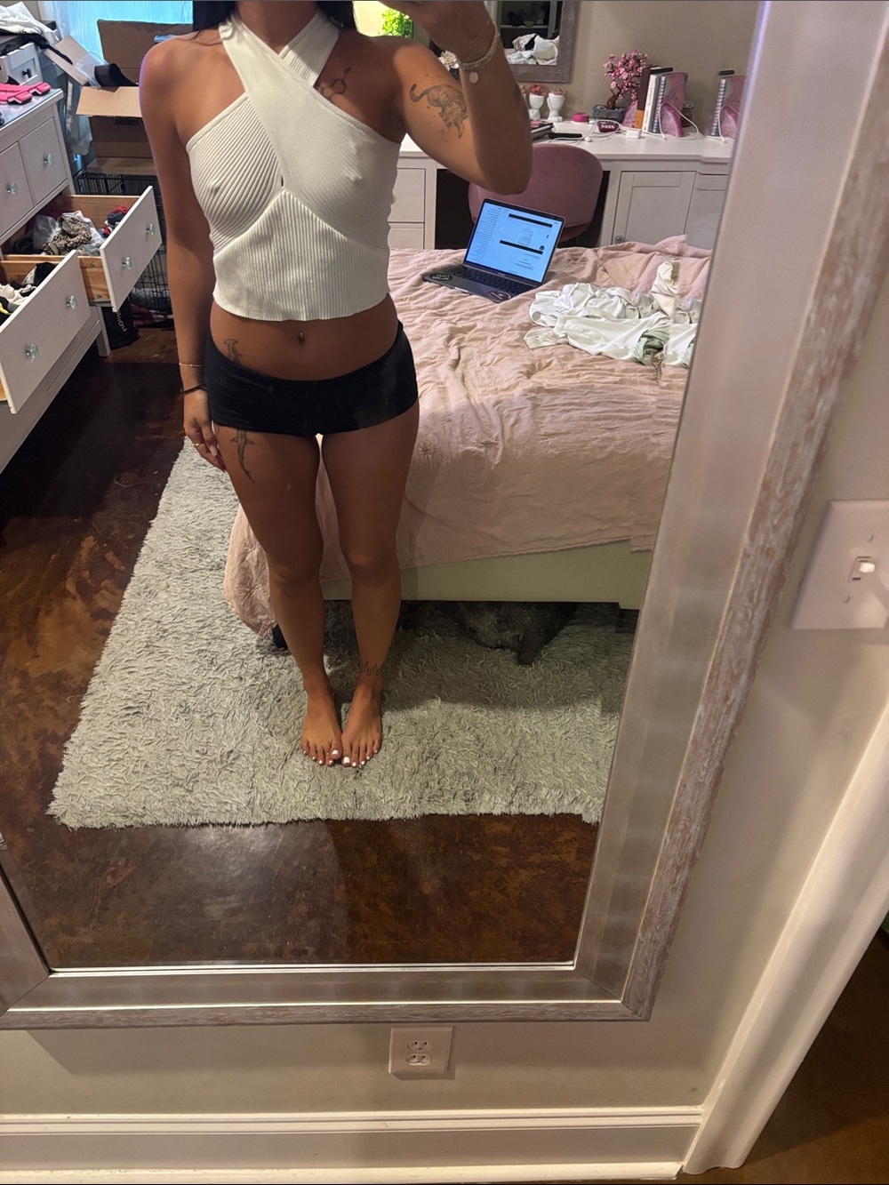 Ribbed Crisscross Halter Crop Top in White - Women's Intimates